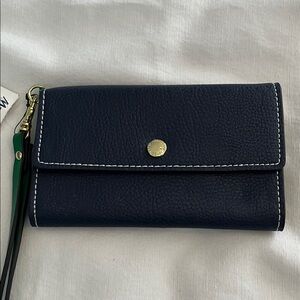 London Fog Navy Blue & Green Leather Wallet/Wristlet NWT